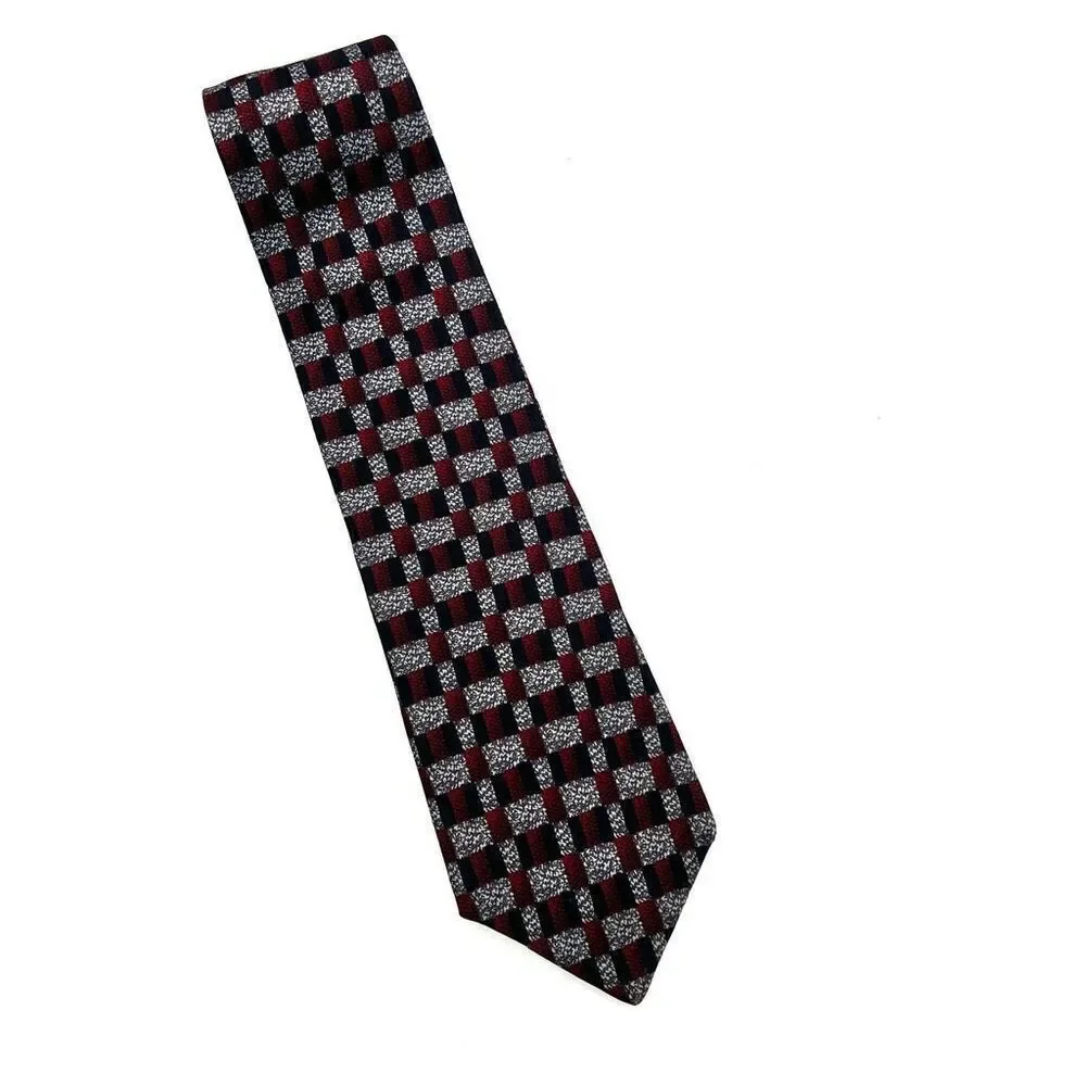Galleria & Co Necktie Tie All Italian Silk Made in USA Red Black and White Check